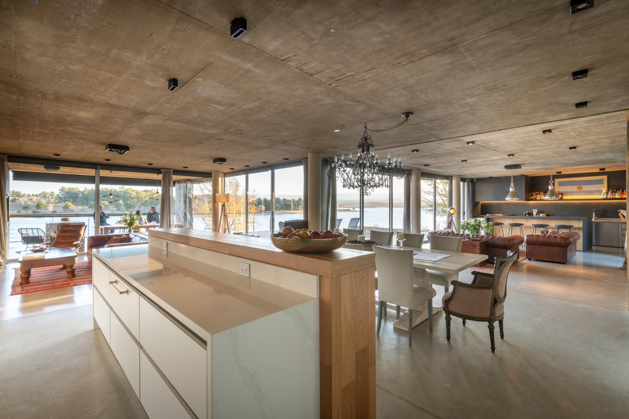 dining table with panoramic river view